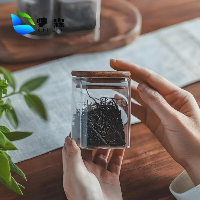 airtight glass container with bamboo lid